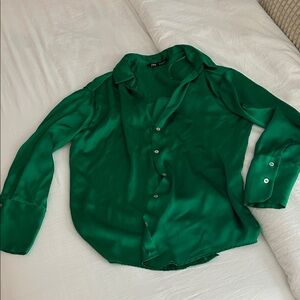 Zara Bright Green Satin Blouse